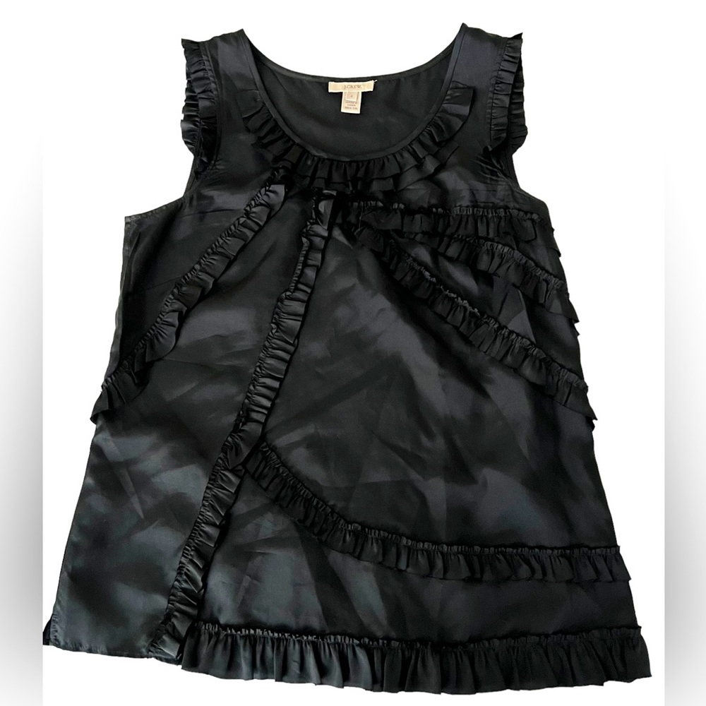 J. Crew Black Silk Ruffle Detail Sleeveless Blouse Size 2